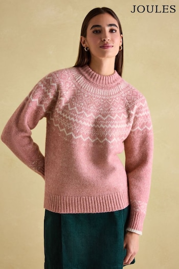 Joules Charlotte Pink Crew Neck Fair Isle Jumper (209365) | £69.95