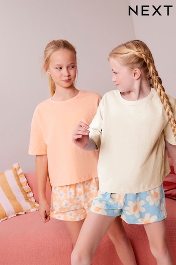 Fluro Orange/Blue Floral Short Pyjamas 2 Pack (3-16yrs) (209782) | £16 - £22