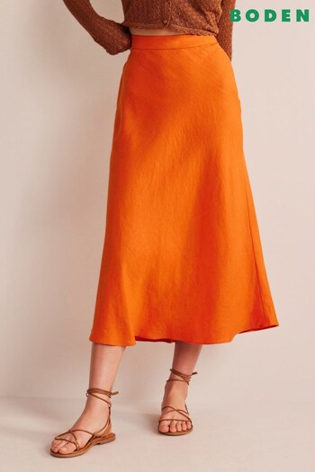 Boden Orange Bias Linen Midi Skirt (209991) | £90