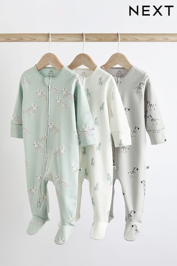 Green/Grey Crew Cotton Sleepsuits 3 Pack (0-2yrs) (210599) | £19 - £21