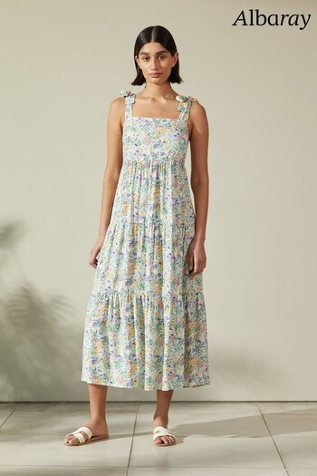 Albaray Painted Meadow White Tiered  Dress (210673) | £89
