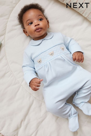 Pale Blue Collared Baby Sleepsuit (0-2yrs) (210918) | £12 - £14