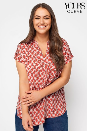 Yours Curve Red Half Placket Tab Sleeve Blouse (211330) | £25