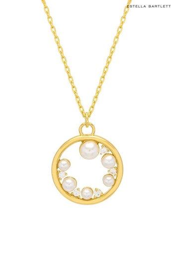 Estella Bartlett Gold Tone Circle Pearl Cubic Zirconia Necklace (211542) | £29