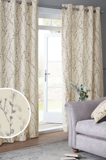 Natural Delicate Willow Print Eyelet Lined Curtains (211695) | £30 - £95