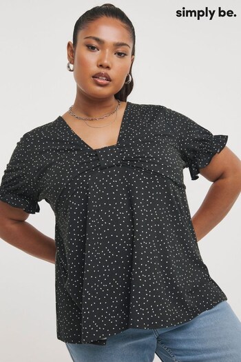 Simply Be Spot Supersoft Sweetheart Neck Black T-Shirt (211771) | £22