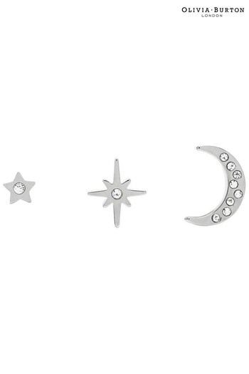 Olivia Burton Jewellery Ladies Silver Tone Celestial North Star & Moon Stud Earrings (211813) | £60