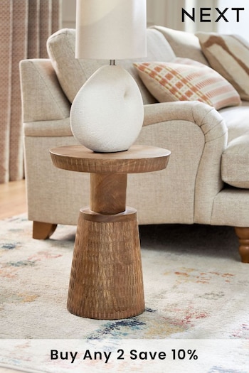 Natural Carved Mango Wood Side Table (211954) | £175