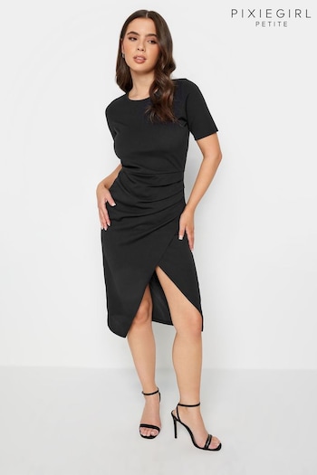 PixieGirl Petite Black Wrap Scuba Midi Dress (212179) | £33
