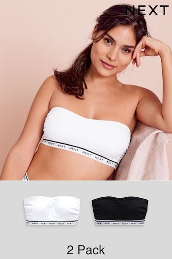 Black/White Cotton Rich Bandeau Bras 2 Pack (212277) | £20