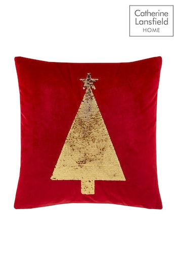 Catherine Lansfield Red Sequin Christmas Tree Cushion (212724) | £16