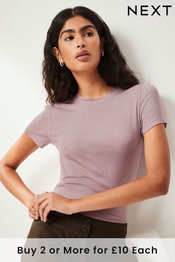 Purple Soft Touch Ribbed Short Sleeve T-Shirt with TENCEL™ Lyocell (212822) | £10.50