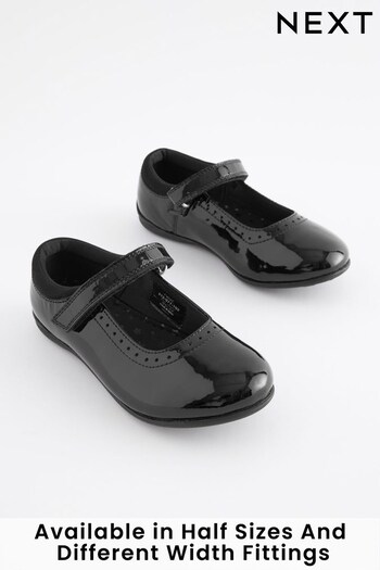 Black Patent Wide Fit (G) School Leather Mary Jane Brogues (212977) | £26 - £33