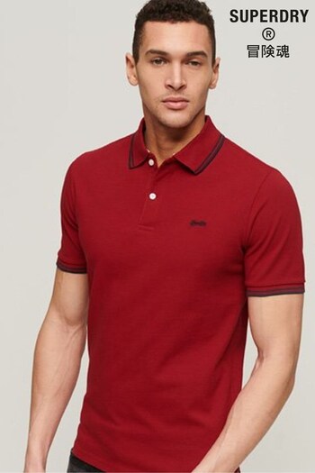 Superdry Dark Red Organic Cotton Vintage Tipped Short Sleeve Polo Shirt (212986) | £40