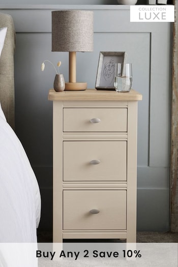 Stone Hampton Country Collection Luxe Painted Oak 3 Drawer Slim Bedside Table (213882) | £325