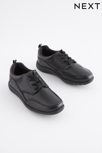 Black Wide Fit (G) School Leather Lace-Up Shoes fur (213890) | £28 - £39