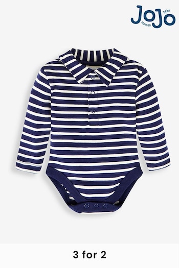 JoJo Maman Bébé Navy Ecru Breton Stripe Chrome Plain Long Sleeve Polo Shirt Body (213917) | £14