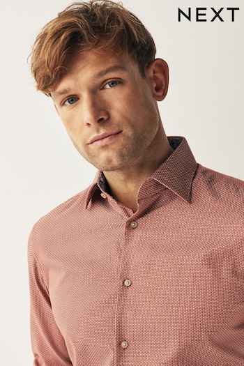 Red Geometric Slim Fit Cotton Textured Trimmed Single Cuff Shirt (214053) | £36