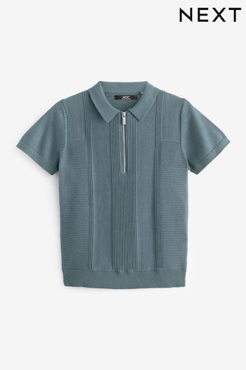 Slate Grey Short Sleeve Zip Texture Polo Shirt (3-16yrs) (214073) | £13 - £18