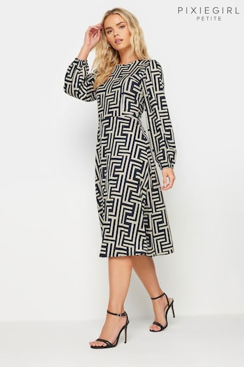 PixieGirl Petite Natural Abstract Long Sleeve Midi Dress (214090) | £33