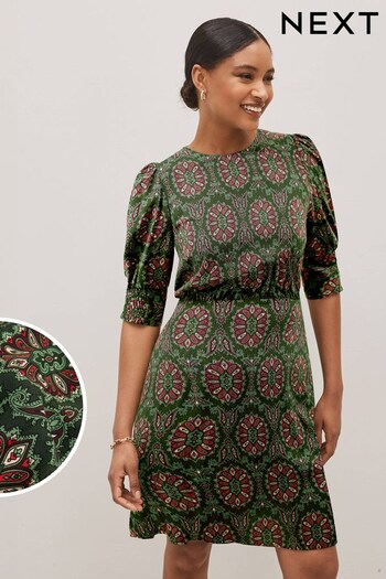 Green Geometric Print Short Sleeve Mini Dress Day (214811) | £28