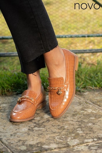 Novo Brown Elio Faux Croc Flat Loafers (215183) | £36