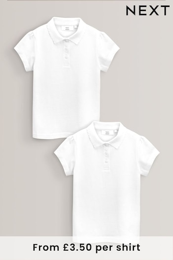 White Regular Fit 2 Pack Cotton Short Sleeve Polo Shirts (3-16yrs) (215735) | £7 - £12.50