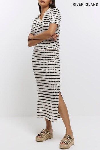 River Island Cream Stripe Crochet Midi Skirt (216116) | £37