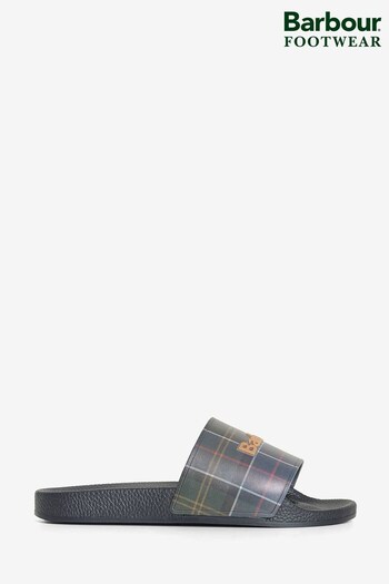Barbour® Black Tartan Beach Slider Sandals Goes (216455) | £35