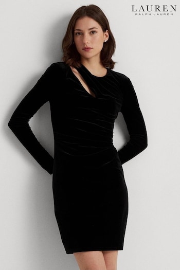 Lauren Ralph Lauren Black Maitlon Pleated Stretch Velvet Cocktail Dress (216776) | £279