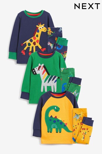 Blue/Green/Yellow Animals Snuggle Pyjamas 3 Pack (9mths-8yrs) (217007) | £29 - £35