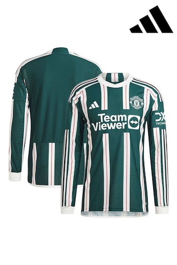 adidas Green Manchester United Away Authentic Long Sleeve Shirt 2023-24 (217356) | £120