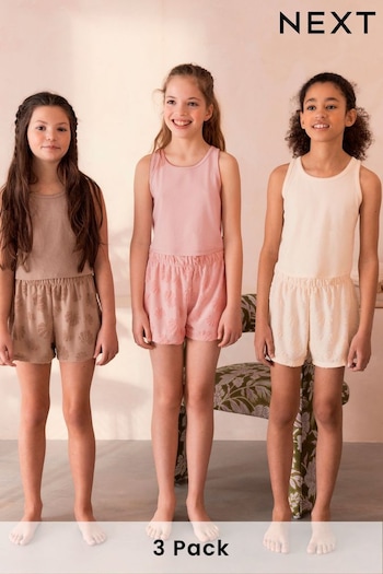 Pink/Brown/Cream Vest Short Pyjamas 3 Pack (3-16yrs) (218286) | £24 - £33