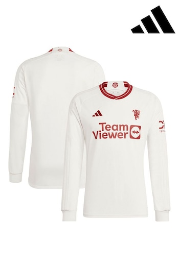 adidas White Manchester United Third Long Sleeve Shirt 2023-24 (218392) | £85