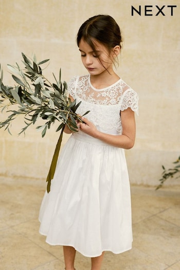 Ivory Lace Bodice Occasion Bow Dress (3-16yrs) (218440) | £55 - £61