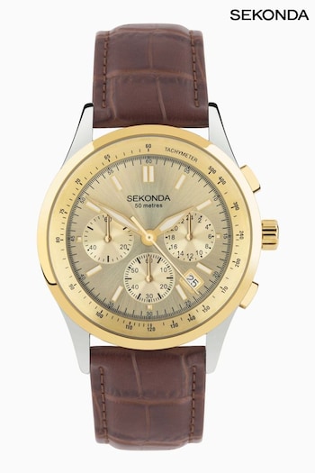 Sekonda Mens Racer Chronograph Leather Strap Brown Watch (218483) | £100