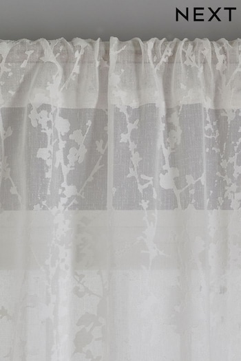 White Blossom Voile Slot Top Unlined Sheer Panel Curtain (218517) | £20 - £25