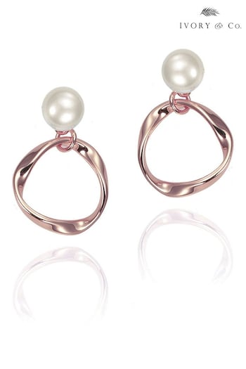 Ivory & Co Rose Gold Turin Designer Pearl Earrings (218849) | £45