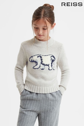 Reiss Grey Polli Junior Casual Knitted Polar Bear Jumper (219389) | £52