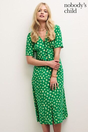 Nobody’s Child Green Alexa Shirring Midi Dress (220201) | £49