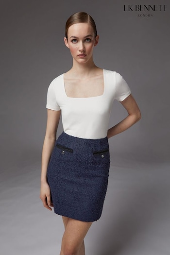 LK Bennett Charlee Navy Cotton Blend Tweed Skirt (220432) | £169
