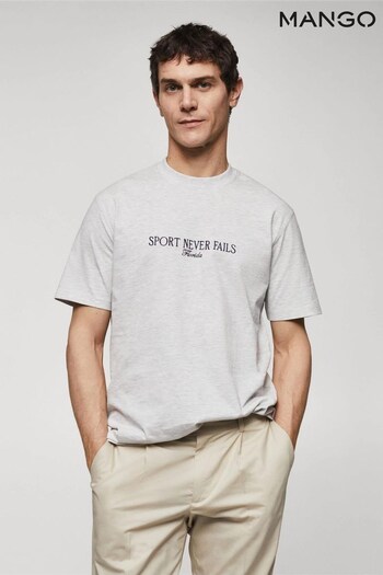 Mango Grey Embroidered Cotton Message T-Shirt (220801) | £26