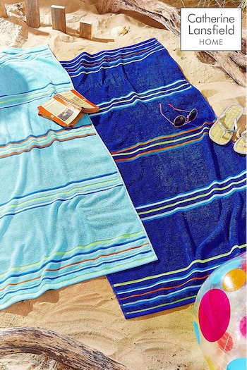 Catherine Lansfield Set of 2 Blue Rainbow Jaquard Beach Towels (220969) | £18
