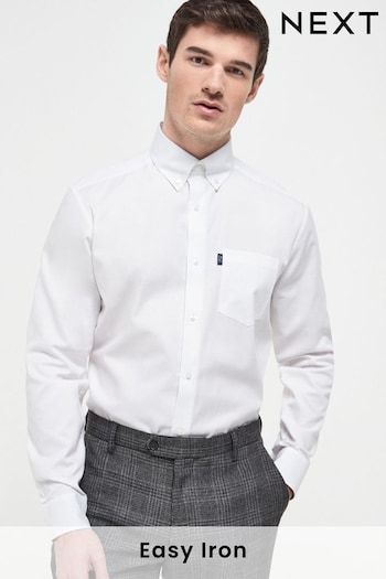 White Regular Fit Single Cuff Easy Iron Button Down Oxford Shirt (221155) | £20