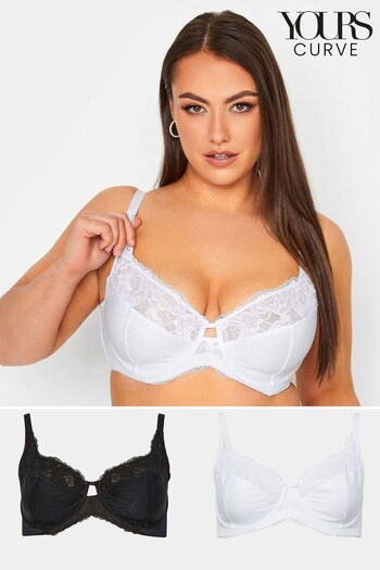 Yours Curve Black Lace Non-Padded Underwired Bras 2 Packs (221213) | £39