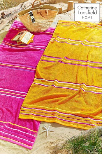 Catherine Lansfield Set of 2 Pink Rainbow Jaquard Beach Towels (221312) | £18