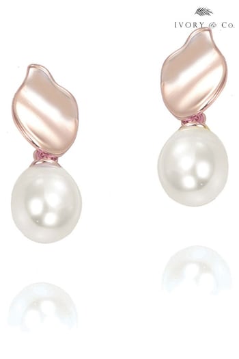 Ivory & Co Rose Gold Osaka Modern Pearl Drop Earrings (221502) | £30