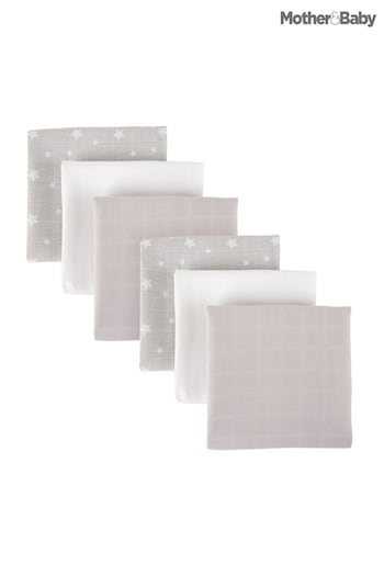 Mother&Baby Set of 6 Grey Grey Organic Cotton Muslin Squares (221522) | £15