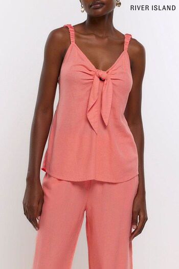 River Island Pink Scrunchie Tie Front Cami Top (221779) | £25
