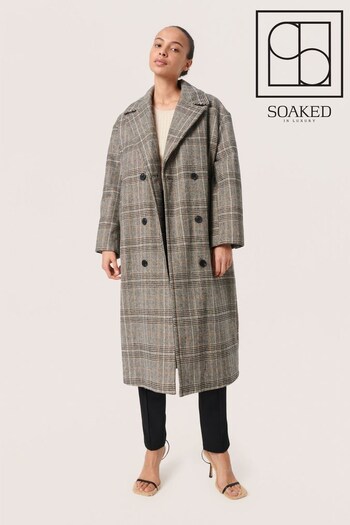 Soaked in Luxury Chicka Knee-Length Check Black Coat (222144) | £220